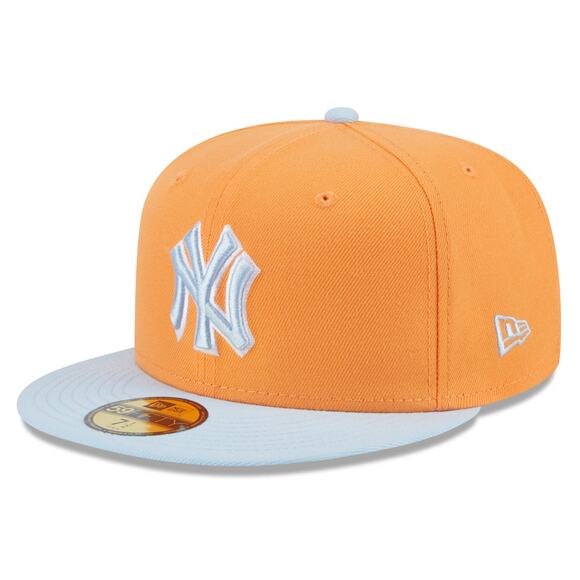 NEW ERA YANKEES Spring Color Basic Two Tone 59FIFTY Fitted Hat Orange Light Blue - Picture 1 of 7